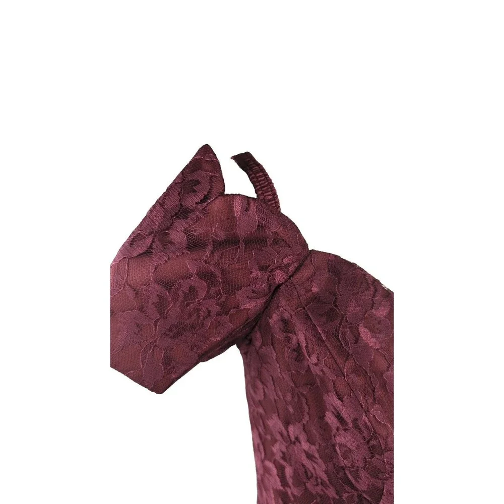 ROBERTA Vintage Dress Fir Flare Off Shoulder 80s Tulle Lace Burgundy Y2K 9/10 8 - Picture 2 of 7